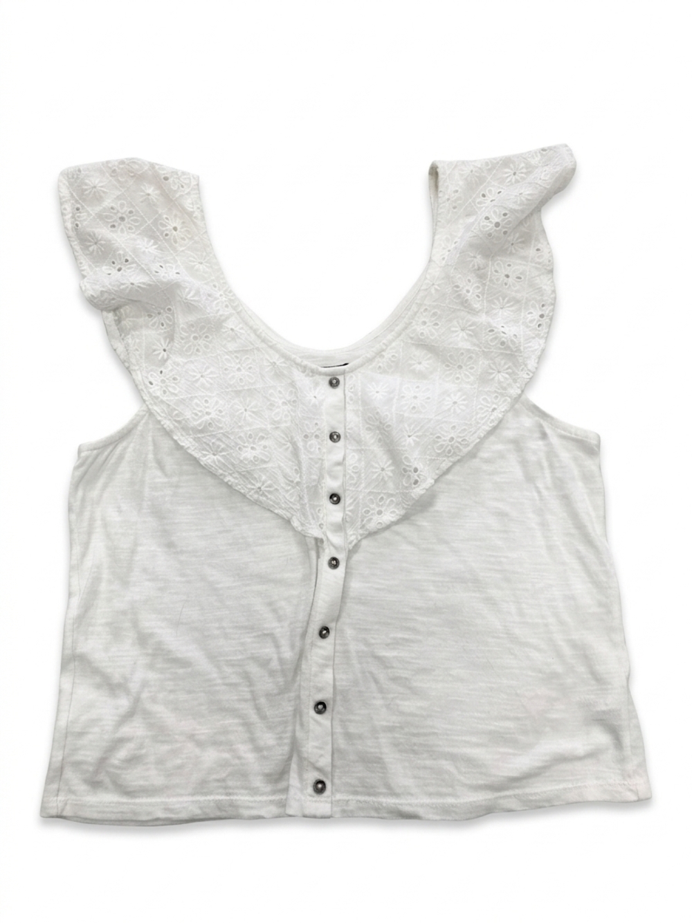 American Eagle White Eyelet Ruffle Button-Up Tank Top - Size M